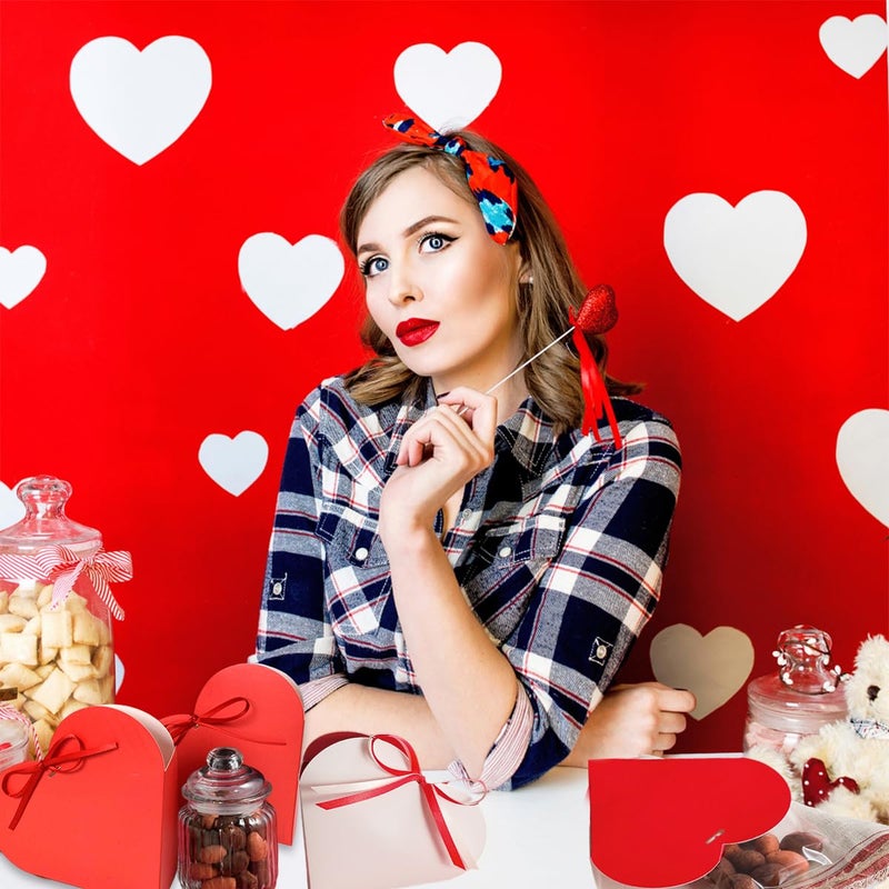 BASEMMAHER 15 Pcs Red Heart Treat Boxes Valentine's Day Love Heart Shaped Double-sided Candy Chocolate Baked Cookies Gift Folding Boxes for Wedding New Year Mother's Day Birthday Party Decor Supplies - Image 4