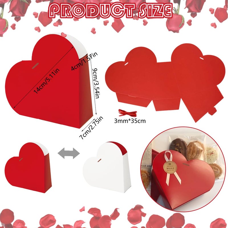BASEMMAHER 15 Pcs Red Heart Treat Boxes Valentine's Day Love Heart Shaped Double-sided Candy Chocolate Baked Cookies Gift Folding Boxes for Wedding New Year Mother's Day Birthday Party Decor Supplies - Image 2