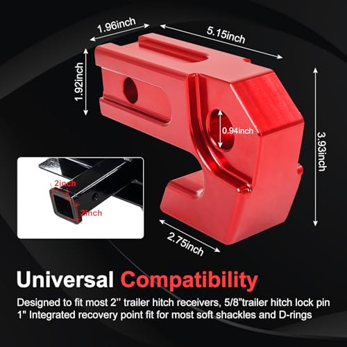 RALZAOTO Hitch Slider, 2" Towing Hitch Receiver Skid Protection 45,000 lbs Compatible with 3/4" D-Ring or Soft Shackle for Off-Road Trucks SUV Vehicle Towing Recovery Hitch Protection (Red) - Image 3