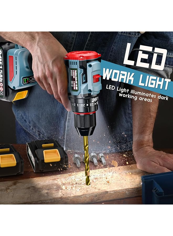 erorex 21V Cordless Drill Set Multifunctional Electric Impact Cordless Drill，3 8 Inch Keyless Chuck 2 Variable Speeds And Its Own Working Lights，There Are 2 Batteries 21+1 Position And 34 Pcs 2 Batteries - Image 5