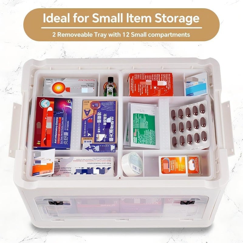 HEY FOLY 30qt Medicine Organizer Storage Box with 4-Side Opening Doors, 2 Tier Foldable Medication Organizer Empty, White Medicine Container Case Stackable First Aid Box for Home Medical Supply Storage - Image 5