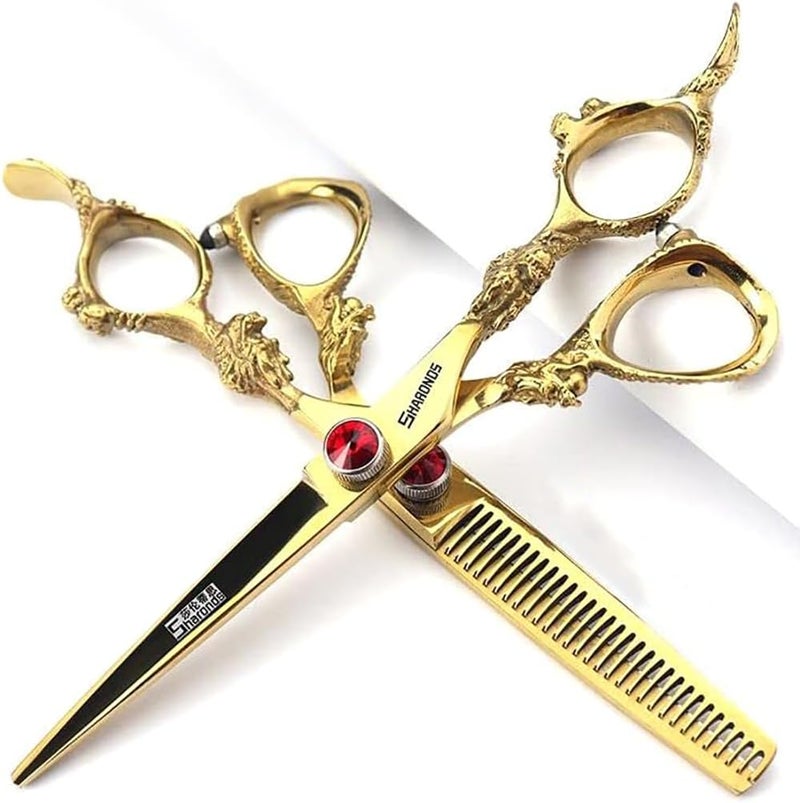 مجموعة مقصات تصفيف الشعر الاحترافية 6 بوصات مقص شعر عائلة من الفولاذ المقاوم للصدأ مجموعة ذهبية 6 بوصات