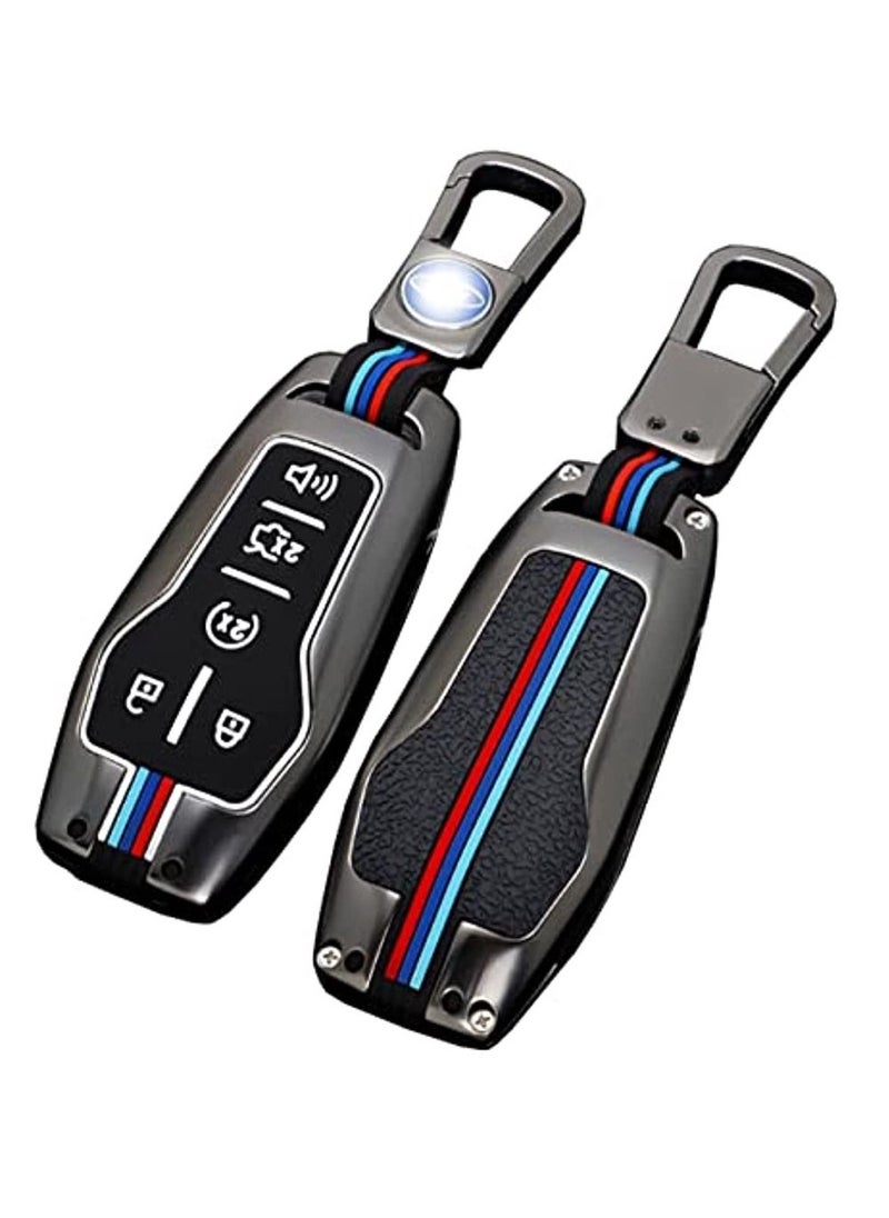 OIMG Key Case Keychain Metal Shell Cover Compatible With Ford 2018 Taurus Mustang Raptor F150 Explorer Series Short Buckle Gunmetal  - Image 1