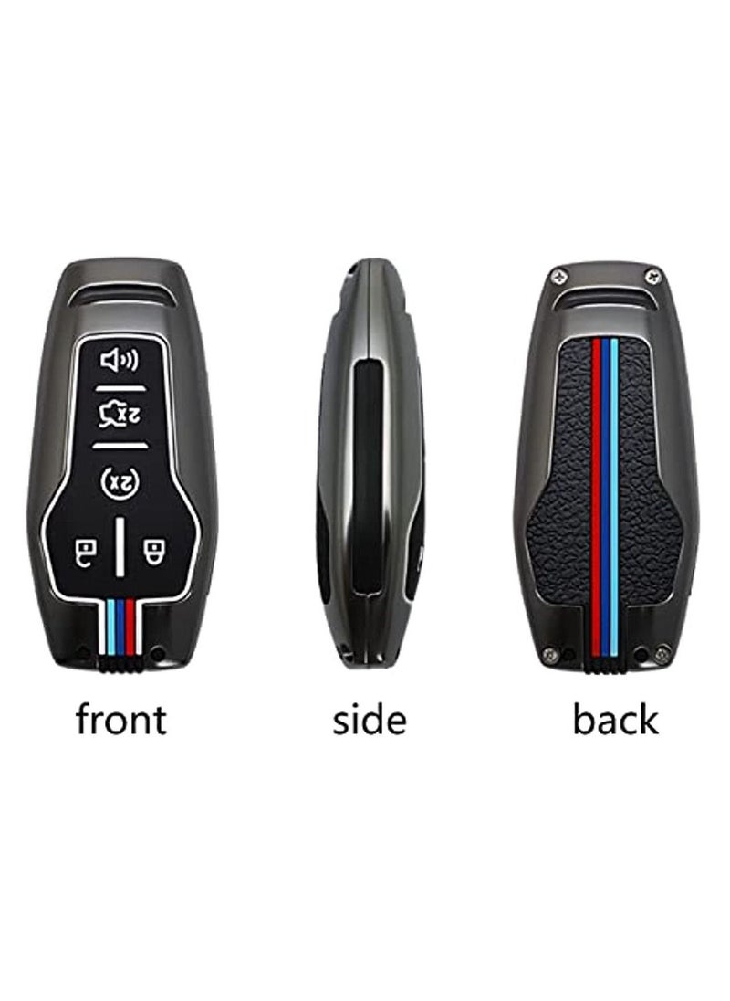 OIMG Key Case Keychain Metal Shell Cover Compatible With Ford 2018 Taurus Mustang Raptor F150 Explorer Series Short Buckle Gunmetal  - Image 2