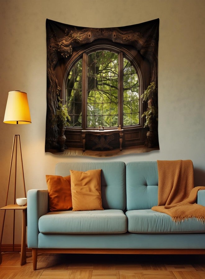 QGHOT Window Tapestry, Outdoor Forest Tapestry Wall Hanging - Image 2
