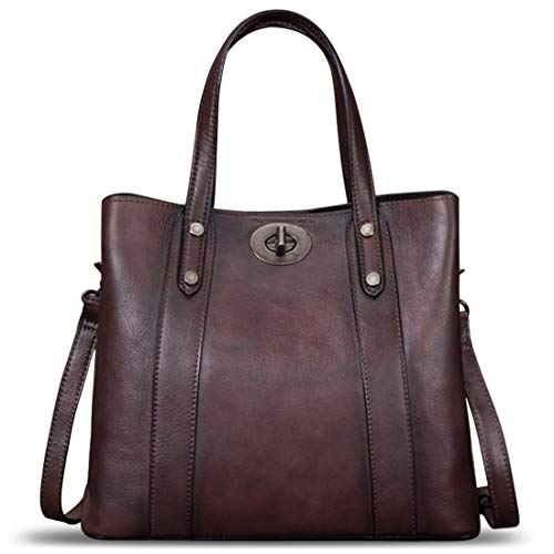LRTO Genuine Leather Handbags for Women Satchel Purses Vintage Handmade Shoulder Bag Cowhide Top Handle Handbag Totes (Coffee) - Image 2