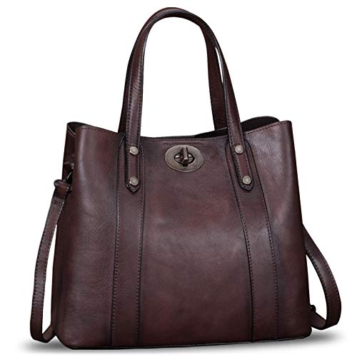LRTO Genuine Leather Handbags for Women Satchel Purses Vintage Handmade Shoulder Bag Cowhide Top Handle Handbag Totes (Coffee) - Image 1