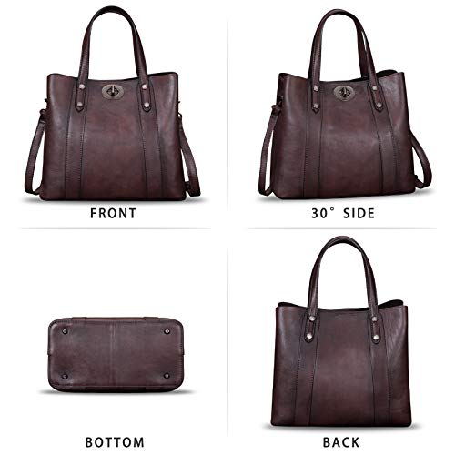 LRTO Genuine Leather Handbags for Women Satchel Purses Vintage Handmade Shoulder Bag Cowhide Top Handle Handbag Totes (Coffee) - Image 4