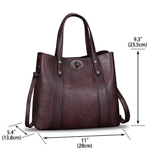LRTO Genuine Leather Handbags for Women Satchel Purses Vintage Handmade Shoulder Bag Cowhide Top Handle Handbag Totes (Coffee) - Image 5