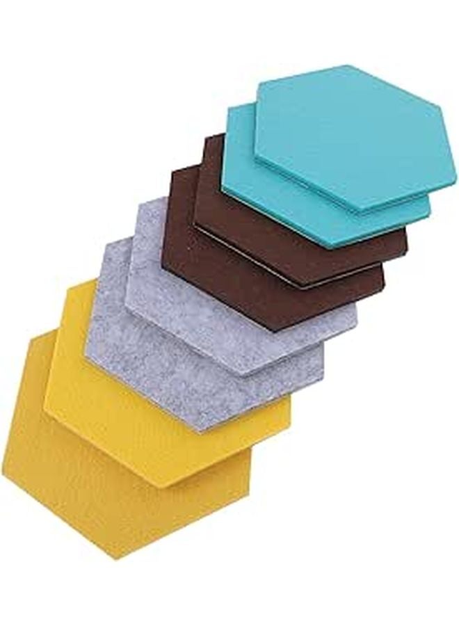 Hexagon Felt Bulletin Board Tiles 8Pcs Self Adhesive Pin Memo Boards Blue Green Gray Yellow - Image 1