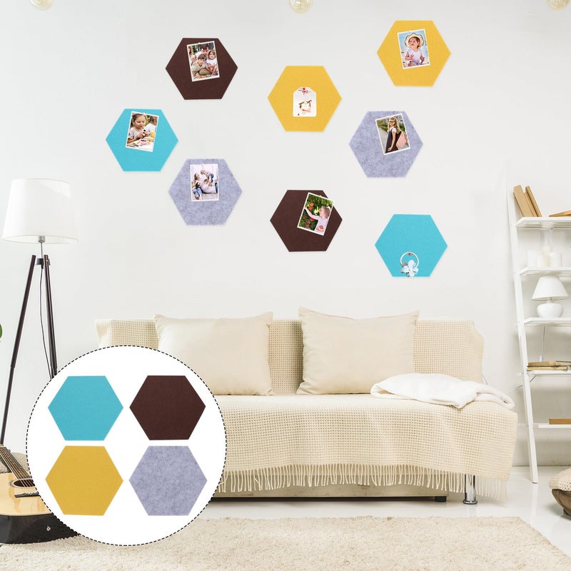 Hexagon Felt Bulletin Board Tiles 8Pcs Self Adhesive Pin Memo Boards Blue Green Gray Yellow - Image 4