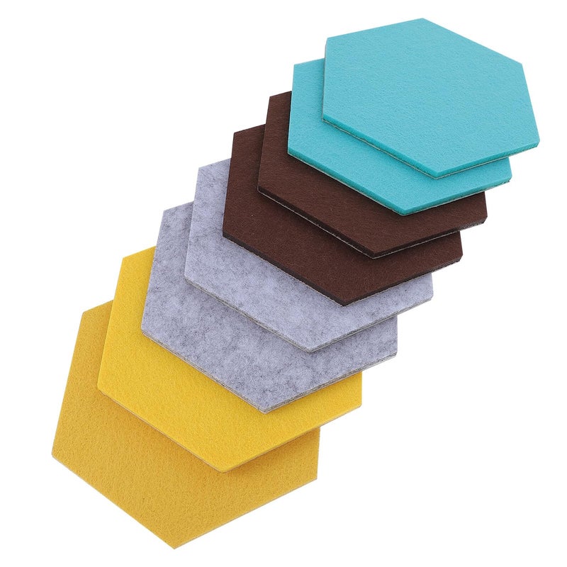Hexagon Felt Bulletin Board Tiles 8Pcs Self Adhesive Pin Memo Boards Blue Green Gray Yellow - Image 2