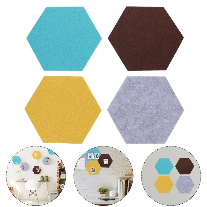 Hexagon Felt Bulletin Board Tiles 8Pcs Self Adhesive Pin Memo Boards Blue Green Gray Yellow - Image 5