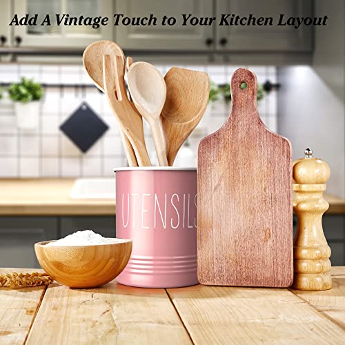 Bivvclaz Kitchen Utensil Holder - 6.7" Utensil Holder for Kitchen Counter - Cooking Utensil Crock with Cork Bottom - Pink Decor and Accessories - Utensil Storage Caddy Organizer - Image 5
