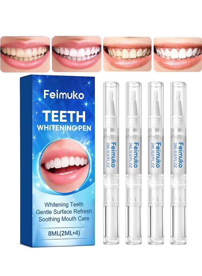 Feimuko Teeth Whitening Pen 4-Packs, Tooth Whitening Pen For Bright White Teeth, Instant Whitening Essence for Stained Teeth, Teeth Whitening Gel For Oral Care, Fast Removes Years Of Stains, Coffee, Wine & Smoking Stains - Image 1
