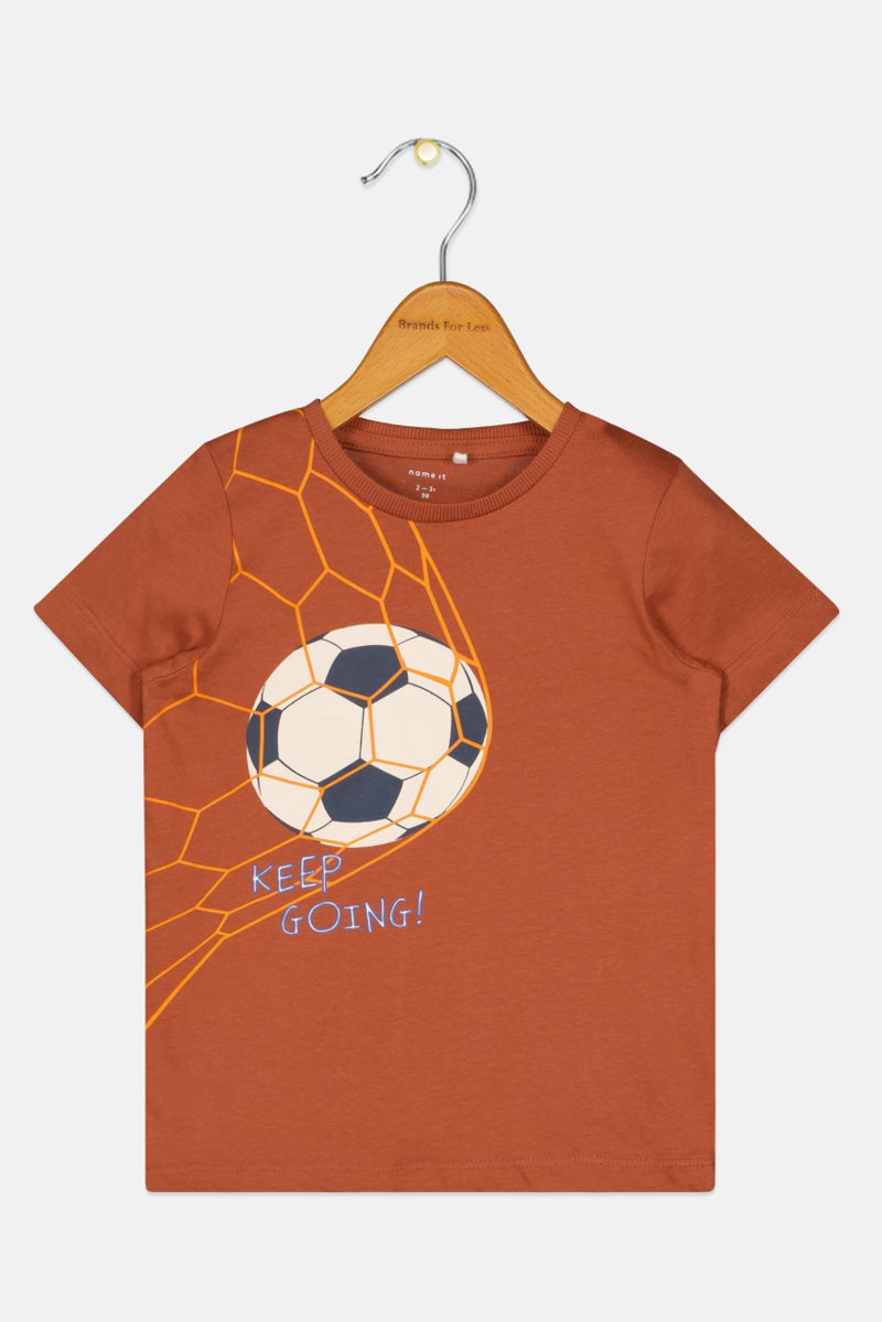 NAME IT تي شيرت قصير الأكمام للأولاد الصغار بطباعة جرافيك، بني - Image 1