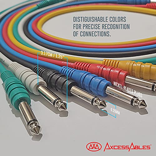 AXA AXCESSABLES AxcessAbles 1/4 (6.35mm) TS to 1/4 (6.35mm) TS Unbalanced Mono Multi-Color Patch Cables 6 Pack (3ft) Outboard Gear & Patchbay Studio Cables External Effects Digital Analog Effects - Image 3