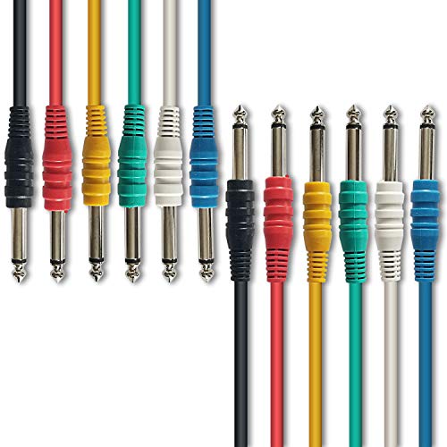 AXA AXCESSABLES AxcessAbles 1/4 (6.35mm) TS to 1/4 (6.35mm) TS Unbalanced Mono Multi-Color Patch Cables 6 Pack (3ft) Outboard Gear & Patchbay Studio Cables External Effects Digital Analog Effects - Image 1