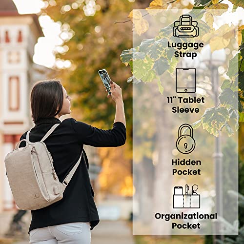 Nordace Siena II Mini Smart Backpack for Everyday Use with USB Charging Port, Water Resistant - Sleek Laptop Backpack for Daily Tasks, Work, and Casual Adventures (Beige) - Image 3