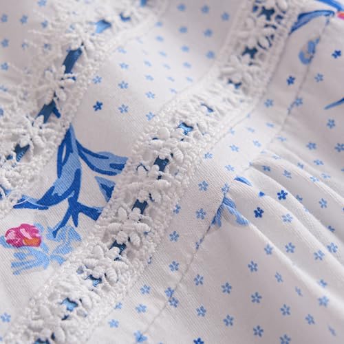 Keyocean Nightgowns for Women, Soft Cotton Comfortable Long Sleeves Ladies Nightdress Sleeping Gown, Blue Flower, XX-Large (XXL) - Image 5
