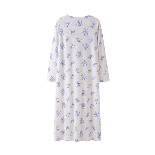 Keyocean Nightgowns for Women, Soft Cotton Comfortable Long Sleeves Ladies Nightdress Sleeping Gown, Blue Flower, XX-Large (XXL) - Image 2