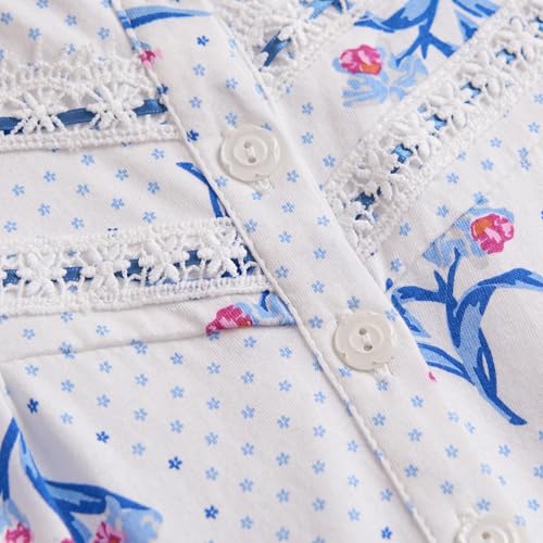 Keyocean Nightgowns for Women, Soft Cotton Comfortable Long Sleeves Ladies Nightdress Sleeping Gown, Blue Flower, XX-Large (XXL) - Image 4