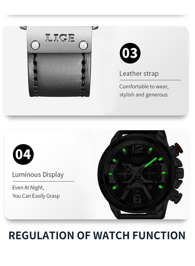 لييج ​​ساعة ليجي الرياضية الرجالية العصرية - تصميم عصري بدرجات الفضي والأسود، عرض متعدد الوظائف، مقاومة للماء حتى 30 متر، حركة كوارتز، ستايل رياضي عصري للاستخدام اليومي والمناسبات العادية​​ - Image 5