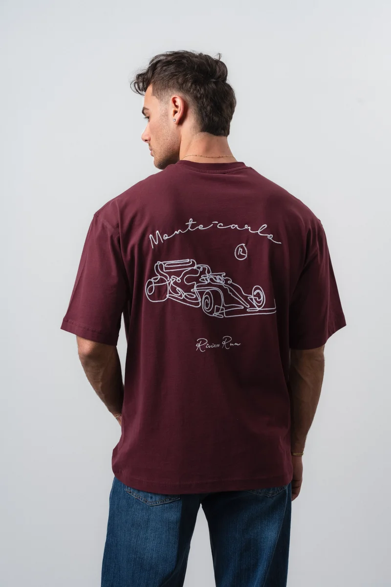 Respire Men's Riviera Embroidered Oversize T-Shirt, Burgundy
