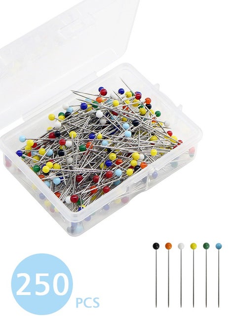 250 PCS Sewing Pins for Fabric, Straight Pins with Colored Ball Glass Heads Long 1.5inch, Quilting Pins for Dressmaker, Jewelry DIY Decoration, Craft and Sewing Project (Colorful)