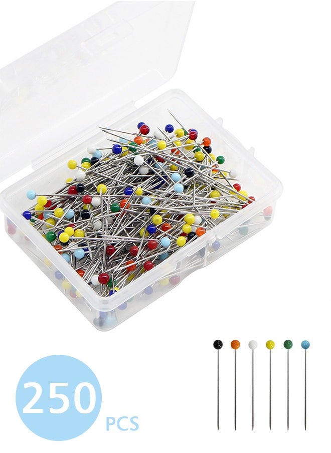 Lemon 250 PCS Sewing Pins for Fabric, Straight Pins with Colored Ball Glass Heads Long 1.5inch, Quilting Pins for Dressmaker, Jewelry DIY Decoration, Craft and Sewing Project (Colorful)  - Image 1