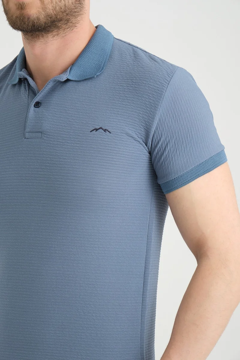 فاريتا Men's Ashy Blue Polo Neck Cotton Summer Short Sleeve T Shirt