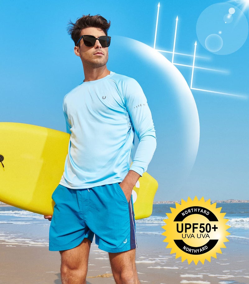 NORTHYARD Men's Sun Protection Shirts UPF 50+ Long Sleeve Swim Rash Guard Shirt Running Workout Athletic Hiking UV Fishing SkyBlue XL - Image 3