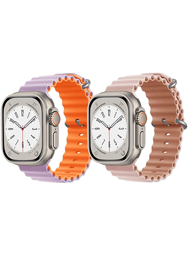IAF Silicone Ocean Band Strap for Apple Watch Ultra 8 49mm Pink/Orange Double Side Strap with Pink/Beige Double Side Strap Set of 2