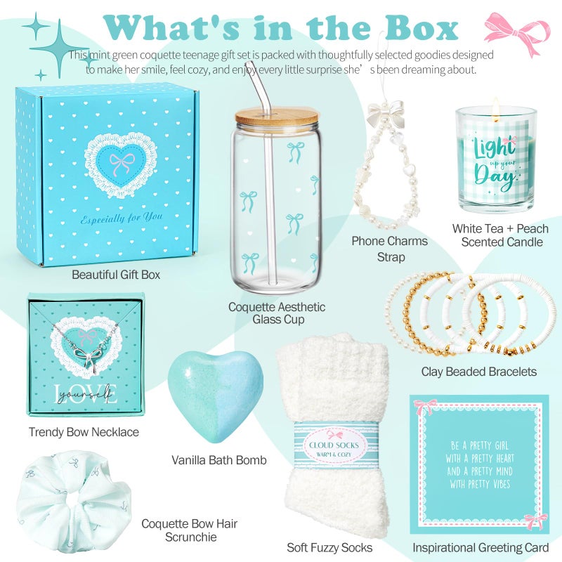 Suhctuptx Gifts for Teen Girls, Teen Girl Gifts Trendy Stuff, Coquette Cute Bow Birthday Christmas Ideas Valentines Day Gift for Teen Girls Teenage Tween Daughter Sister Friend 14-16 16-18 Preppy Box Set - Image 3