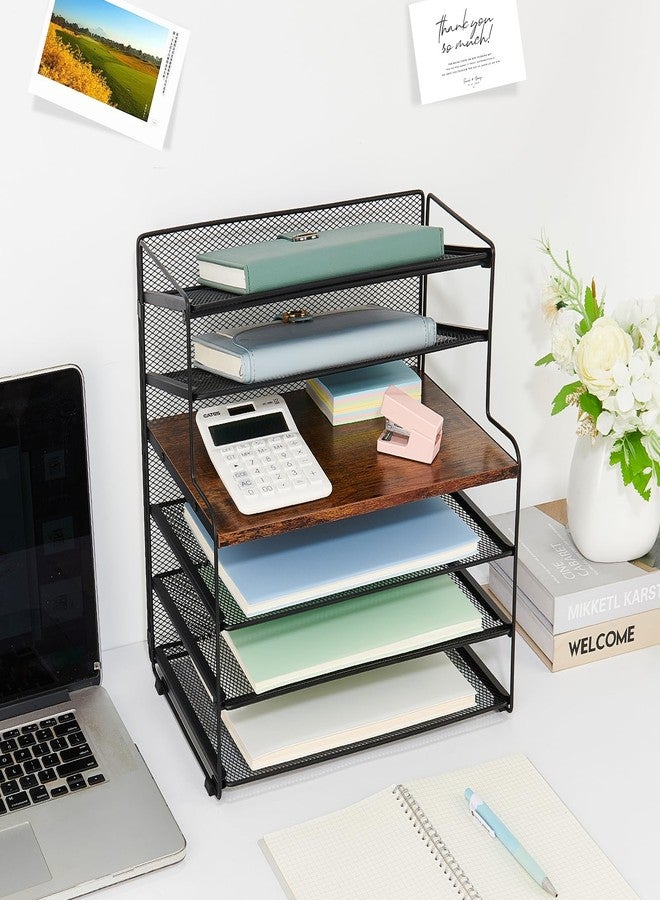 OPNICE 6-Tier Letter Tray Paper Organizer, Desk Organizers and Accessories, Desktop File Organizer, Office Desk Accessories for Office Supplies (Wood Brown) - Image 2