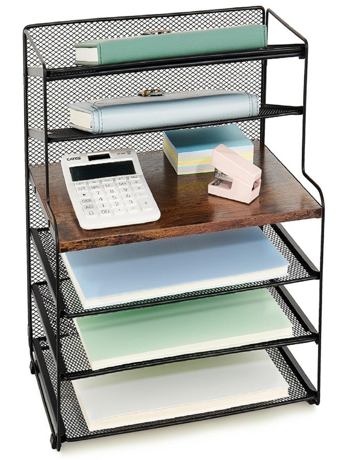 OPNICE 6-Tier Letter Tray Paper Organizer, Desk Organizers and Accessories, Desktop File Organizer, Office Desk Accessories for Office Supplies (Wood Brown) - Image 1