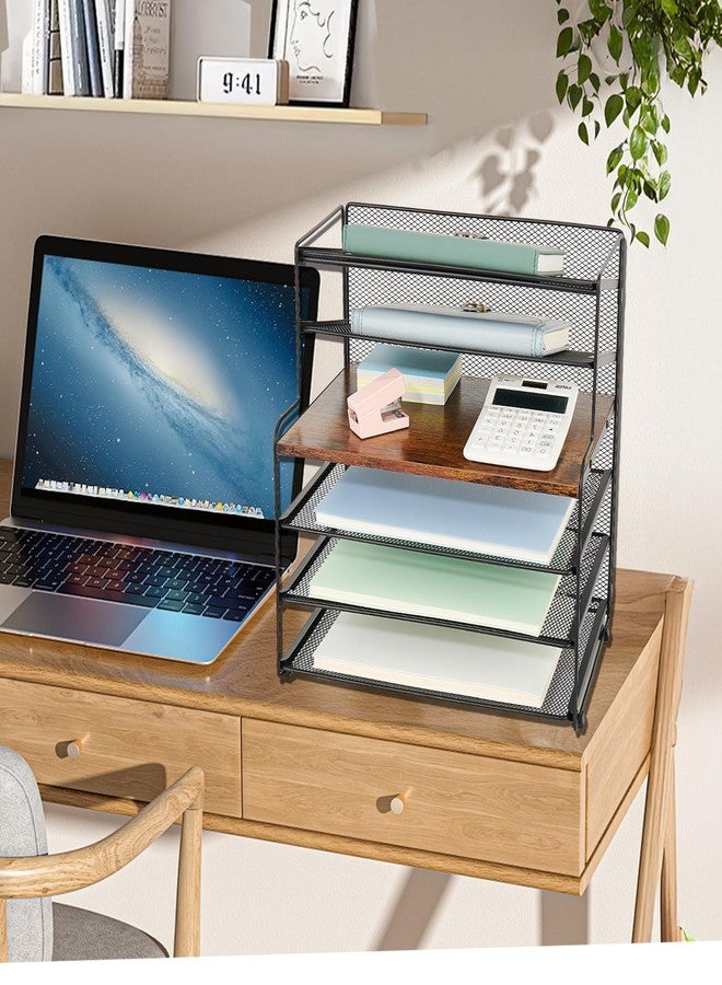 OPNICE 6-Tier Letter Tray Paper Organizer, Desk Organizers and Accessories, Desktop File Organizer, Office Desk Accessories for Office Supplies (Wood Brown) - Image 3