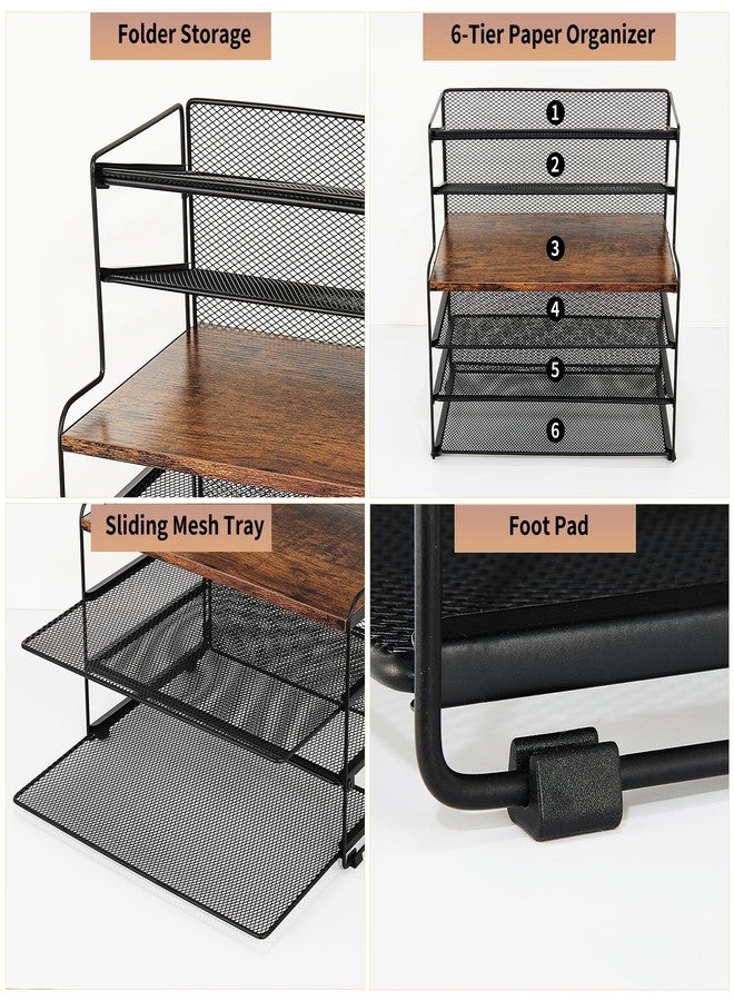 OPNICE 6-Tier Letter Tray Paper Organizer, Desk Organizers and Accessories, Desktop File Organizer, Office Desk Accessories for Office Supplies (Wood Brown) - Image 5