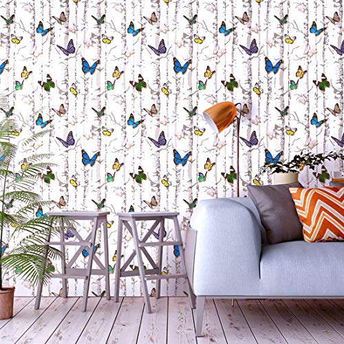 wolpin Wall Stickers DIY Wallpaper (45 x 500 cm) 3D Stark Trees and Butterflies Decals Self Adhesive Waterproof Kids Room Wardrobe, Wall Decor Nature, White - Image 5