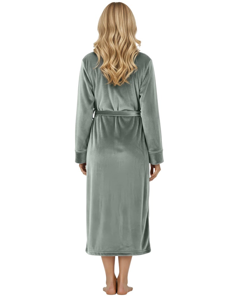 NY Threads روب نسائي فاخر من NY Threads، روب استحمام طويل من الفليس الناعم للنساء، روب استحمام نسائي ناعم ورقيق، متوسط، رمادي فولاذي - Image 2