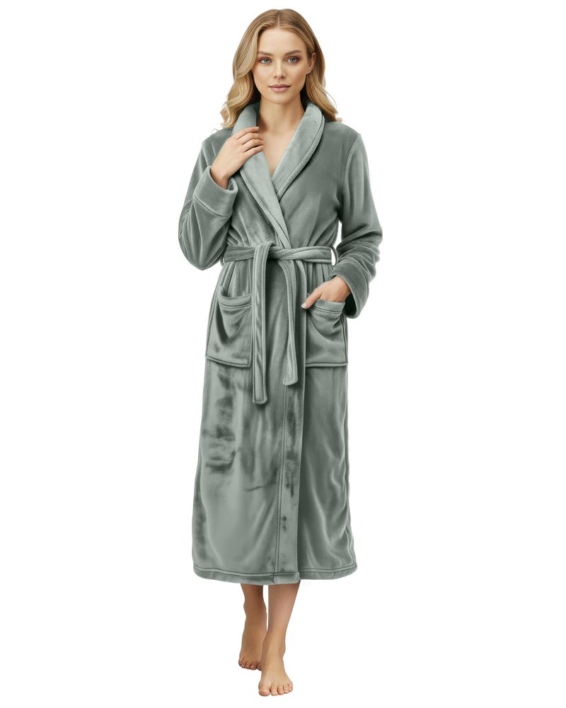 NY Threads روب نسائي فاخر من NY Threads، روب استحمام طويل من الفليس الناعم للنساء، روب استحمام نسائي ناعم ورقيق، متوسط، رمادي فولاذي - Image 1