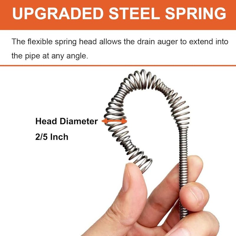BACEYIOU Breezz Drain Auger, Clog Remover with Drill Adapter, 25 Feet Heavy Duty Flexible Plumbing Snake Use Manually or Powered for Kitchen,Bathrom and Shower Sink, Comes with Gloves (Orange) - Image 5