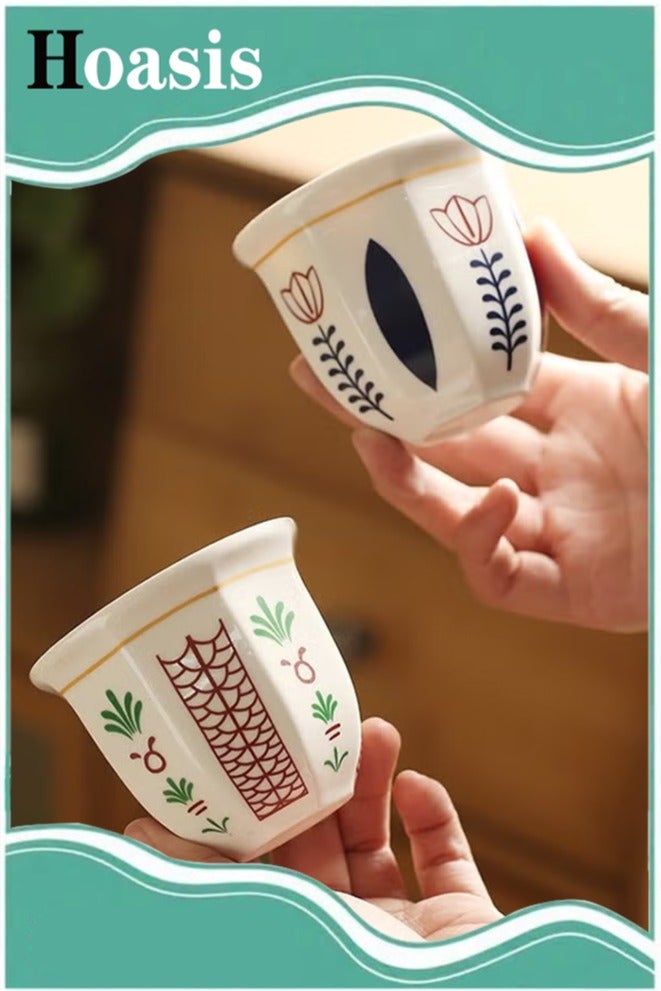 Hoasis 2PCS Ceramic Coffee Mugs, Espresso Cups  for Turkish Tea Cappuccino Latte,180mL - Image 1