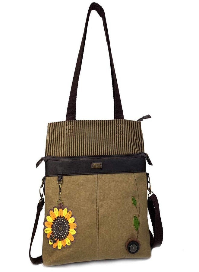 CHALA Canvas Convertible Stripe Work Tote with Chala Key-Fob in Light Olive (Sunflower) - Image 1