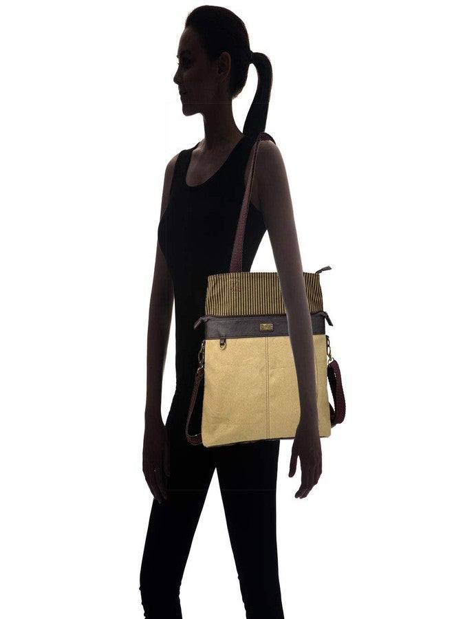 CHALA Canvas Convertible Stripe Work Tote with Chala Key-Fob in Light Olive (Sunflower) - Image 3