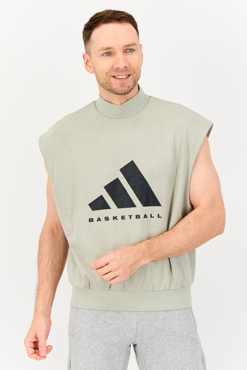 Adidas Men Sportswear Fit Sleeveless Basketball Sweatshirt, Grey - Image 1