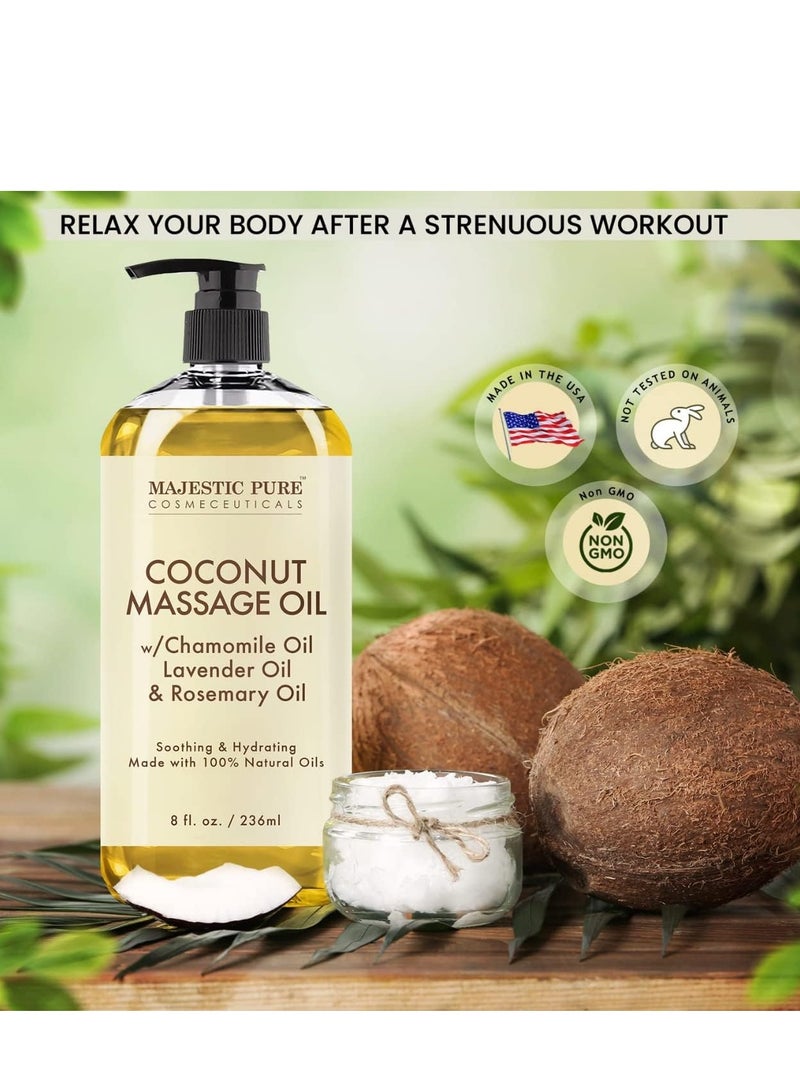 Majestic Pure MAJESTIC PURE Coconut Massage Oil - Huge 236ml | Ultra-Glide Formula with Soothing Aroma | Natural Oils for Massage Therapy & Pain Relief | Suitable for All Skin Types - Men & Women  - Image 2