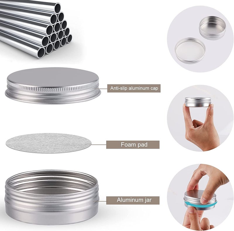 OBKJJ 102 Pack Round Cans with Screw Lid 1 Oz Aluminum Metal Tins DIY Food Candle Containers for Lotion Bars, Balms, Salve, Spices, Beard Balm, Crafts with 4 Markers 5 Sheets Label Stickers (Silver) - Image 3