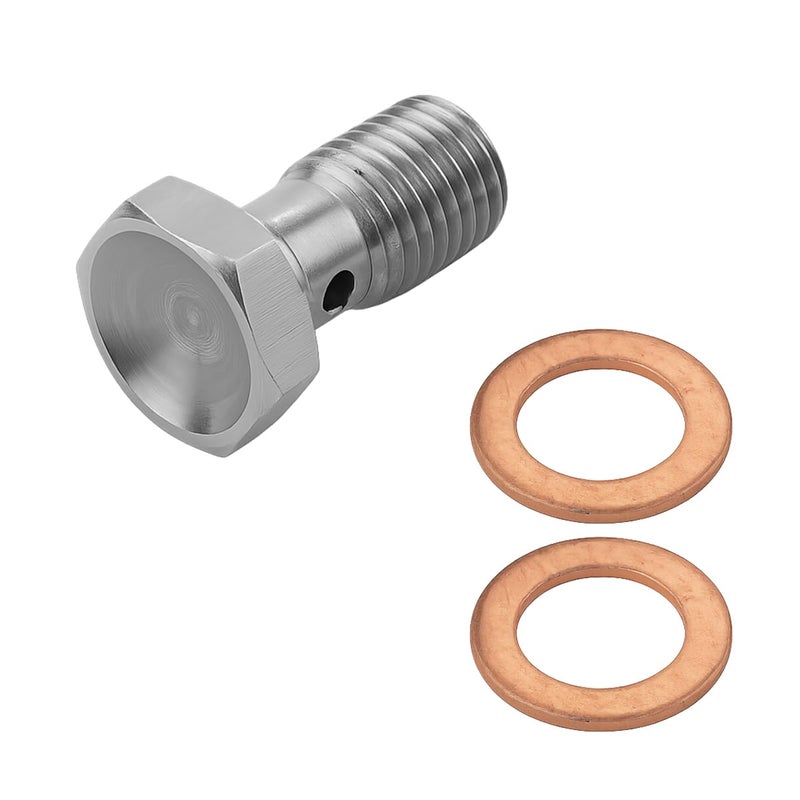 KHGUZ M10 x 10 Metric Thread Single Banjo Bolt Brake Fitting Adapter 20mm Long Hexagon Hollow Stainless Steel Bolt with 2PCS Copper Washers Turbo Brake Line Fitting Universal Fit - Image 3
