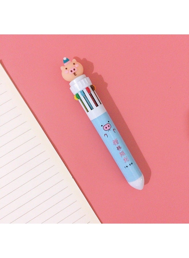 Autonomy Creative Stationery Ten Color Ballpoint Pen Cartoon Student Color Hand Account Pen Girl Heart Multi-color Press Ballpoint Pen - Image 1